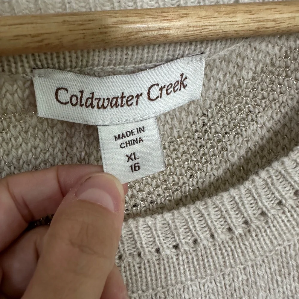 Coldwater Creek NWT Shimmery Gold &‎ Beige Wool Blend Sweater Sz XL